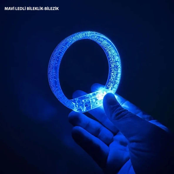 Mavi Led Işıklı Baskı Yapılabilen Pilli Bileklik Bilezik 1,5 cm Genişlik ürün görseli 1