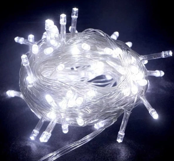 10m 100 Led Boncuk Lamba Beyaz Işık Şeffaf Kablo ürün görseli 1