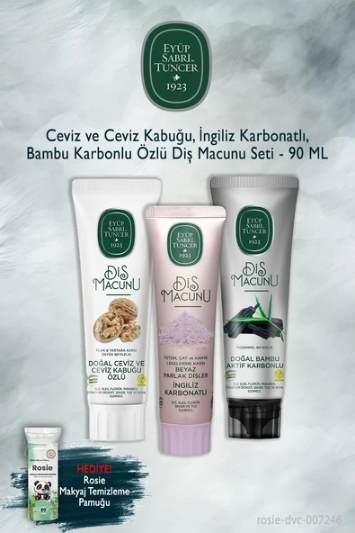 3 Adet 90 ml Eyüp Sabri Tuncer Ceviz, Karbonat, Bambu Diş Macunu, Rosie ürün görseli 1