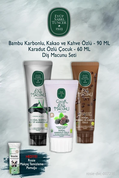 3'lü Eyüp Sabri Tuncer 90 ml Bambu, Kakao, 60 ml Karadut Diş Macunu ve Rosie ürün görseli 1