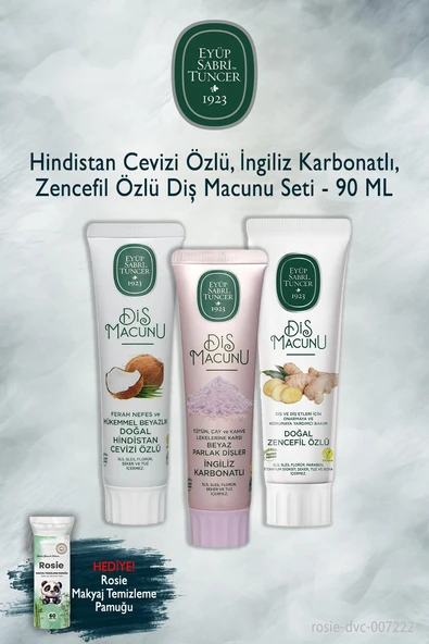 3'lü Eyüp Sabri Tuncer Hindistan Cevizi, Karbonat, Zencefil 90 ml Diş Macunu, Rosie ürün görseli 1
