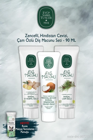 3'lü Eyüp Sabri Tuncer Zencefil, Hindistan Cevizi, Çam 90 ml Diş Macunu, Rosie ürün görseli 1