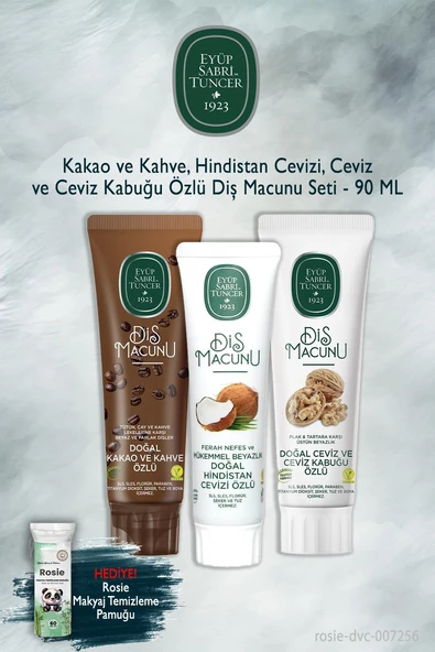 3 Adet 90 ml Eyüp Sabri Tuncer Kakao, Hindistan Cevizi, Ceviz Diş Macunu, Rosie ürün görseli 1