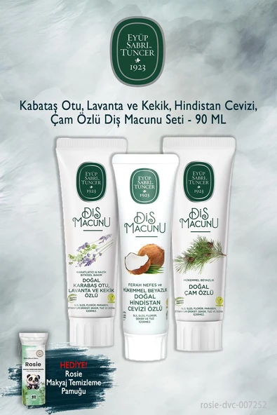 Eyüp Sabri Tuncer 90 ml 3 Adet Lavanta, Hindistan Cevizi, Çam Diş Macunu ve Rosie ürün görseli 1