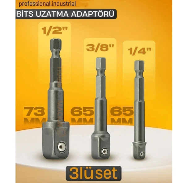 3 Lü Set Bits Uzatma Adaptörü Lokma Tutucu Bits Lokma Adaptörü 1/4-3/8-1/2 Lokmalar İçin Üçlü Set ürün görseli 1