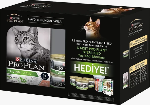 Pro Plan Sterilised Somonlu Kısırlaştırılmış Kedi Maması 1,5 Kg (85gr X 3 Adet Yaş Mama) Hediyeli ürün görseli 1