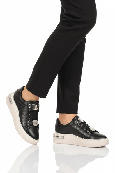 Siyah Bağcıklı Taş İşlemeli Kadın Sneaker ürün görseli 1