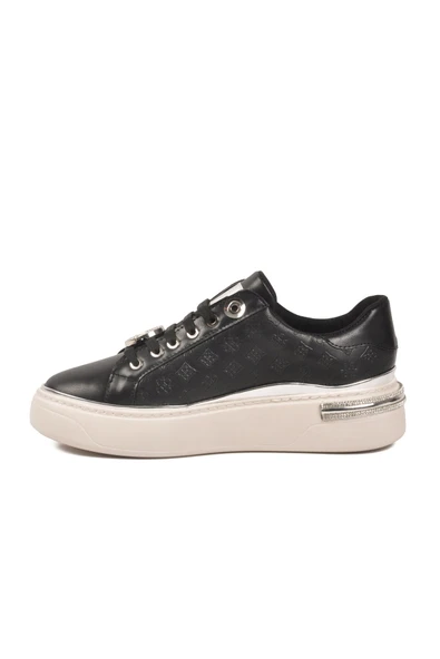 Siyah Bağcıklı Taş İşlemeli Kadın Sneaker - Resim 4