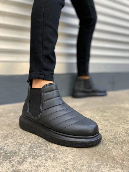 Siyah (Siyah Taban) Lastikli Erkek Sneaker Bot - Resim 3