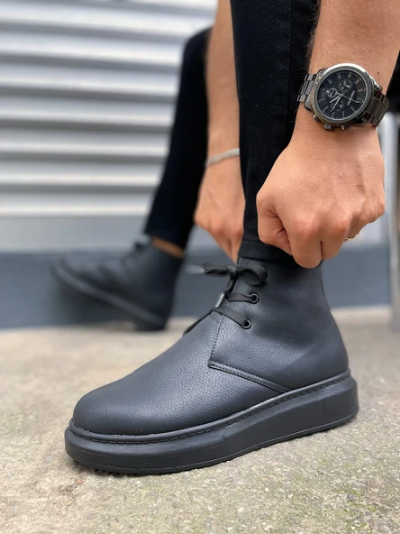 Siyah (Siyah Taban) Bağcıklı Erkek Sneaker Bot ürün görseli 1