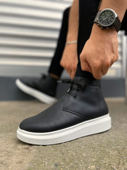 Siyah (Beyaz Taban) Bağcıklı Erkek Sneaker Bot ürün görseli 1