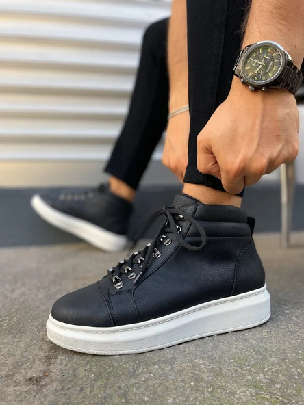 Siyah (Beyaz Taban) Bağcıklı Erkek Sneaker Bot ürün görseli 1