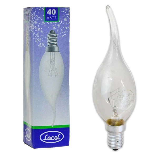 Local Şeffaf Kıvrık Mum Ampul 220V 40W E14 Duylu, Akkor Telli Halojen Mum Ampul ürün görseli 1