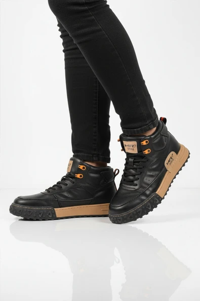 Siyah Hakiki Deri Bağcıklı Erkek Sneaker ürün görseli 1