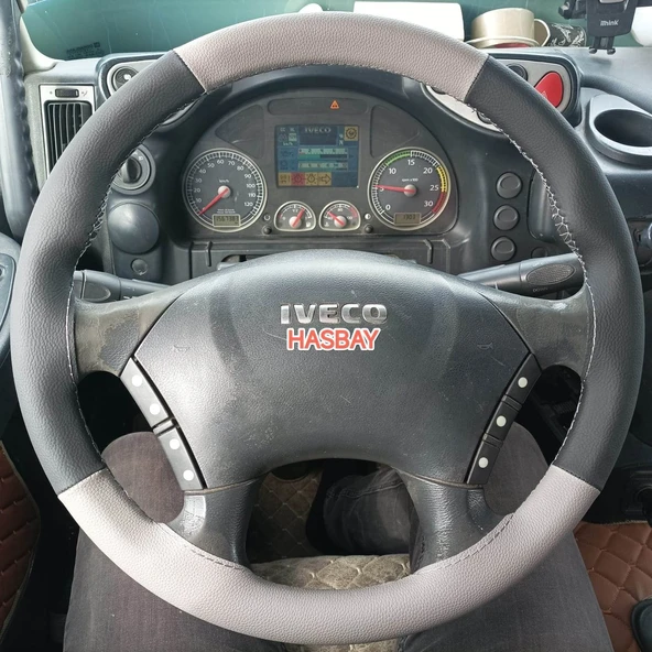 DİKİŞLİ DİREKSİYON KILIFI GRİ / SİYAH DERİ GRİ DİKİŞ IVECO TIR KAMYON BU DİREKSİYON İÇİN ürün görseli 1