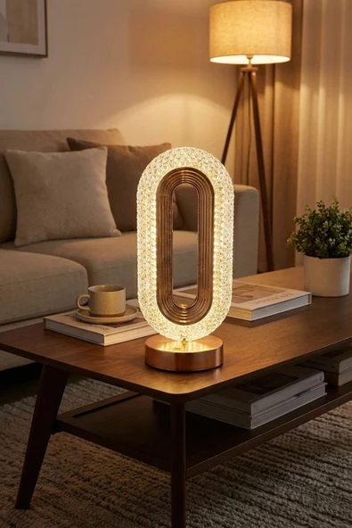 Plentiful Oval Şeklinde Kristal LED Masa Lambası – Dokunmatik, 3 Renk Işık Modlu, Şarjlı Dekoratif Gec ürün görseli 1