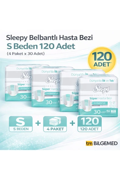 Sleepy Belbantlı Hasta Bezi S Beden 120 Adet (4 Paket x 30) Yüksek Emici ürün görseli 1