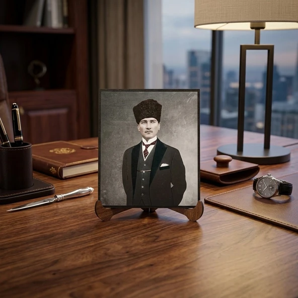 Atatürk Masaüstü Ahşap Tablo - Kabartmalı Baskı Şık Hediyelik 10x12 cm No 1 ürün görseli 1