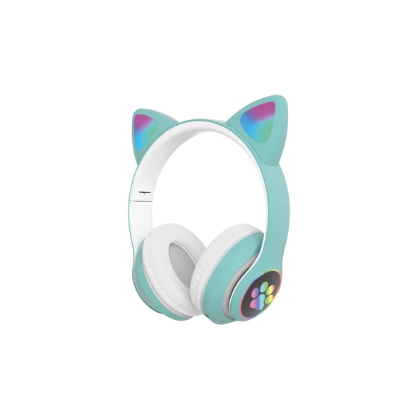 Bluetooth 5.0 Kedi Kulaklı Kablosuz Kulak Üstü Kulaklık RGB Işıklı Mikrofonlu ürün görseli 1