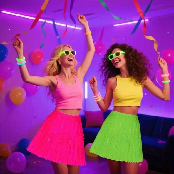 Neon Pembe Hawaii Parti Eteği 40 cm ürün görseli 1