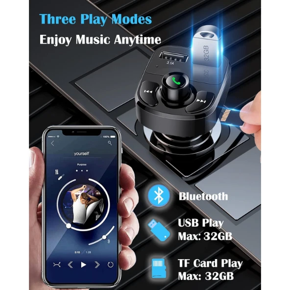 QC 3.1A USB & PD /TF FM Transmitter - Resim 4