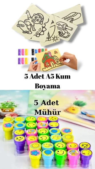 Nostaljik Oyuncak Mühür Istampa 5 Adet + Kum Boyama Seti 5 Adet A5 Boyutunda (20x13,5 cm) ürün görseli 1