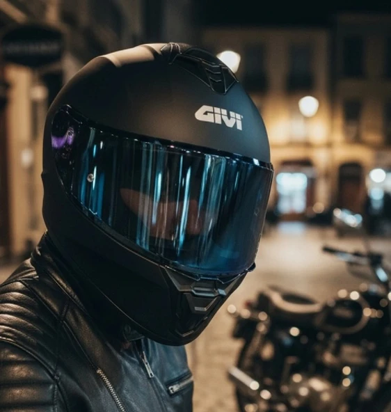 Givi 50.x Mat Siyah Kapalı Motosiklet Kaskı Spectra Mavi Camlı ürün görseli 1