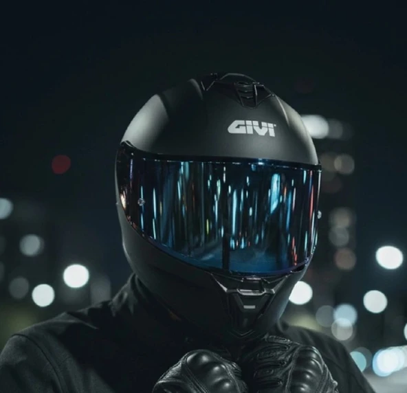 Givi 50.x Mat Siyah Kapalı Motosiklet Kaskı Spectra Mavi Camlı ürün görseli 1