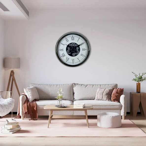 Silver Empire 60 Cm Çarklı Krom Duvar Saati ürün görseli 1