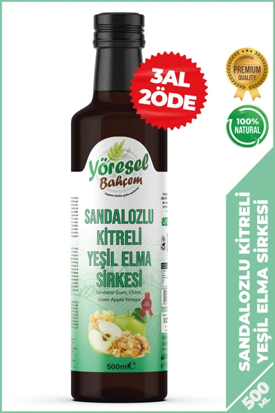 Yöresel Bahçem Sandalozlu Kitreli Yeşil Elma Sirkesi Doğal Fermantasyon 500ml ürün görseli 1