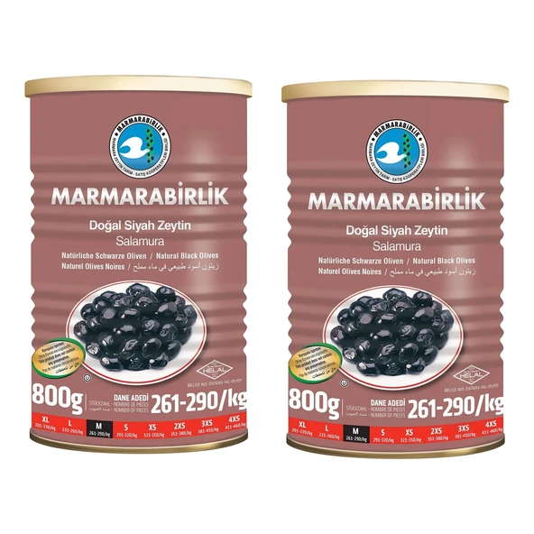 Marmarabirlik Doğal Salamura Zeytin 800 gr Teneke M Boy (261-290) x 2 Adet ürün görseli 1