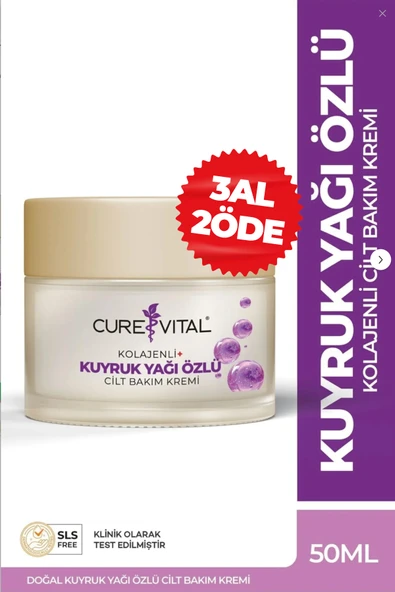 C&V CureVital Kuyruk Yağı Kolajen İçerikli Nemlendirici Yaşlanma Karşıtı Bakım Kremi 50 ml ürün görseli 1