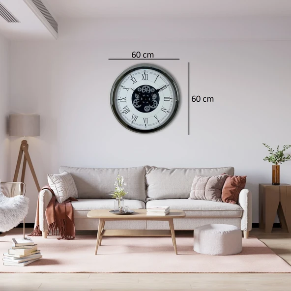 Silver Empire 60 Cm Çarklı Krom Duvar Saati - Resim 4