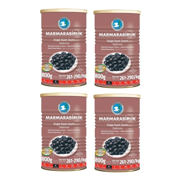 Marmarabirlik Doğal Salamura Zeytin 800 gr Teneke M Boy (261-290) x 4 Adet ürün görseli 1