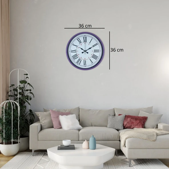 Mor Roma Rakamlı 36 Cm Duvar Saati - Resim 4