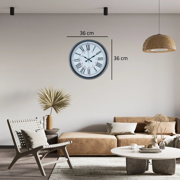 Gri Dekoratif 36 Cm Duvar Saati - Resim 4