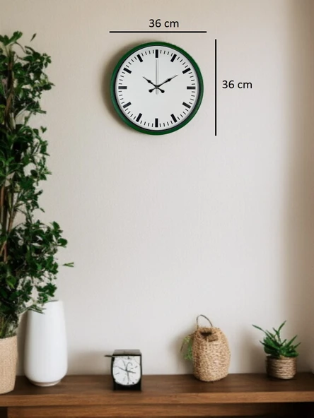 36 Cm Yeşil Sade Dekoratif Duvar Saati - Resim 5