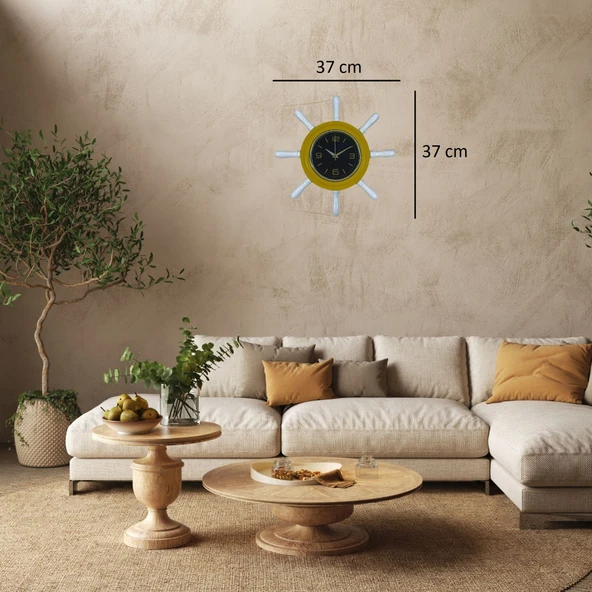 Sarı Modern Kavelalı Dümen Duvar Saati - Resim 4