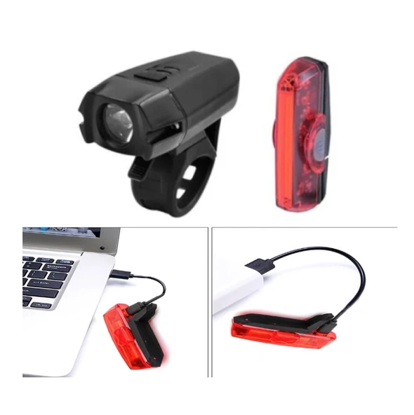 HSGL USB ŞARJLI ÖN ARKA IŞIKLI FAR SET - Resim 2