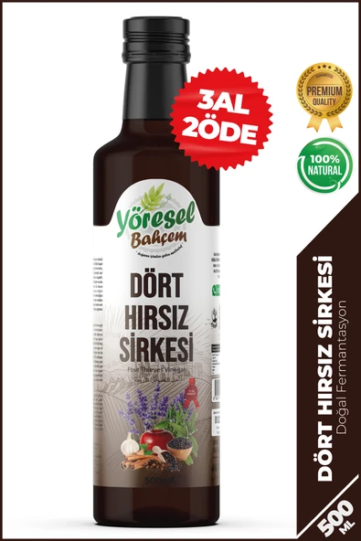 Yöresel Bahçem 4 Dört Hırsız Sirkesi Doğal Fermantasyon (500ML) ürün görseli 1