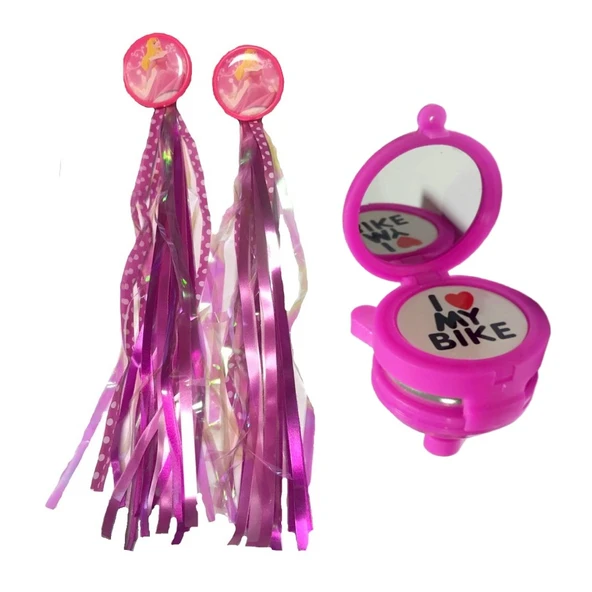 HSGL BİSİKLET KARTLI PÜSKÜL PEMBE AYNALI ZİL SET ürün görseli 1