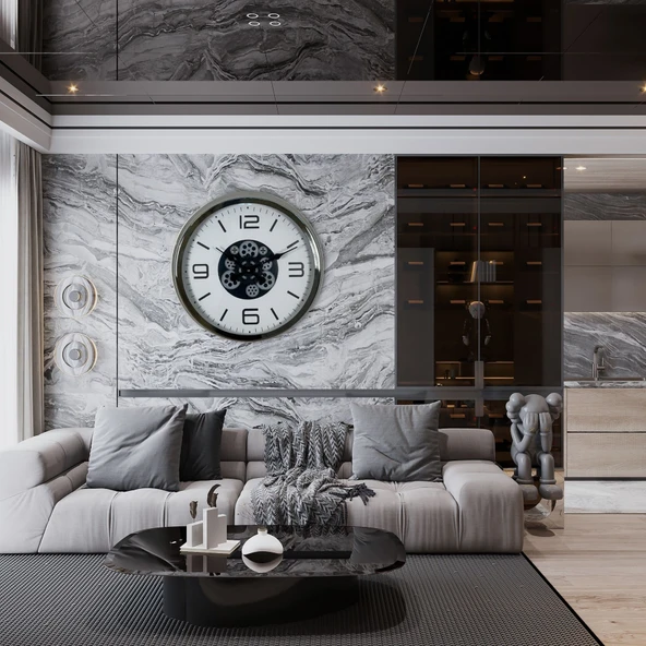 Krom Modern 60 Cm Çarklı Duvar Saati ürün görseli 1