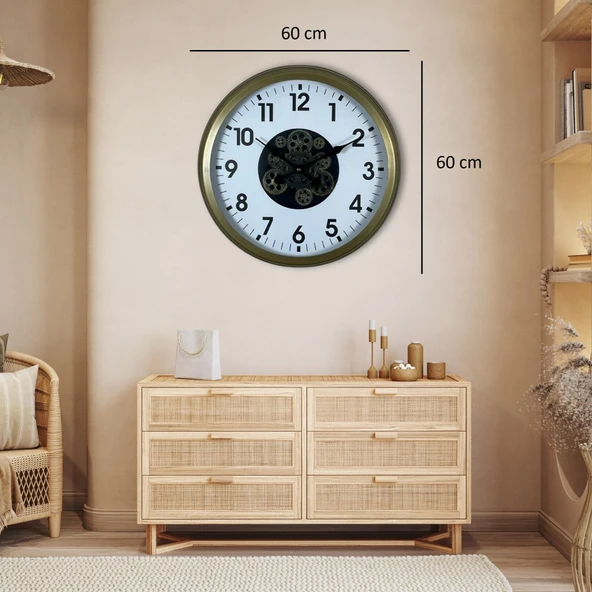 Eskitme 60 Cm Çarklı Klasik Duvar Saati - Resim 4