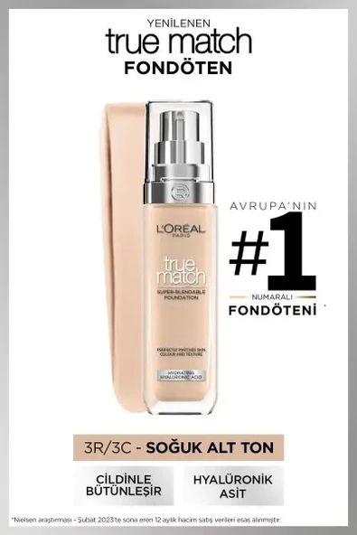 L'Oréal Paris True Match Bakım Yapan Fondöten - 3C Soğuk Alt Ton ürün görseli 1