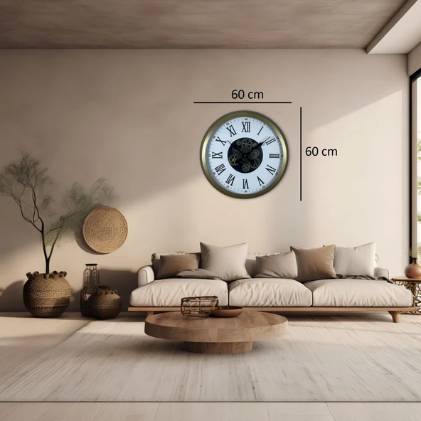 Roma Elegance Eskitme 60 Cm Çarklı Duvar Saati - Resim 4