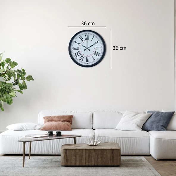Siyah 36 Cm Roma Rakamlı Duvar Saati - Resim 4