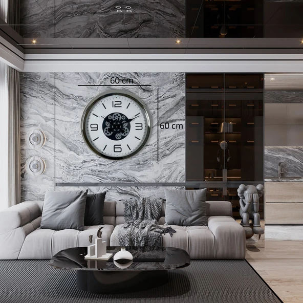 Krom Modern 60 Cm Çarklı Duvar Saati - Resim 4