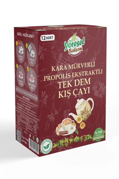 Yöresel Bahçem Karamürverli Propolis Ekstraktlı Tek Dem Kış Çayı 12’li ürün görseli 1