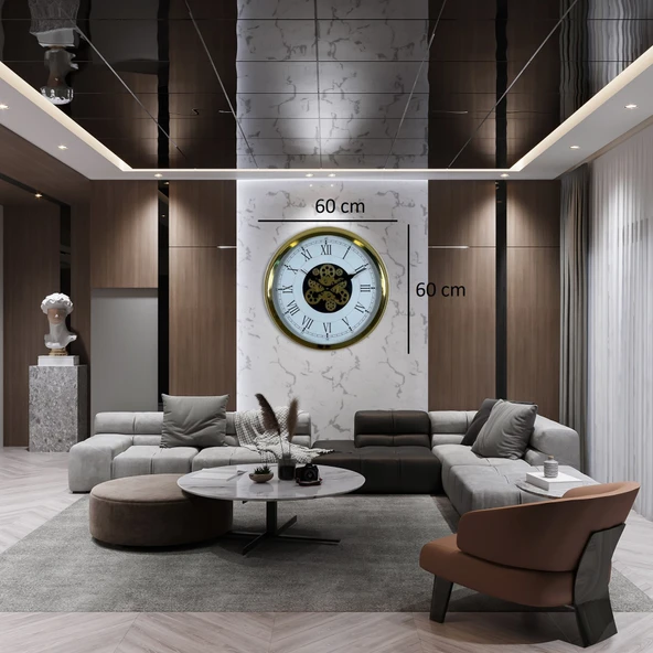 Luxury Gold 60 Cm Çarklı Duvar Saati - Resim 4