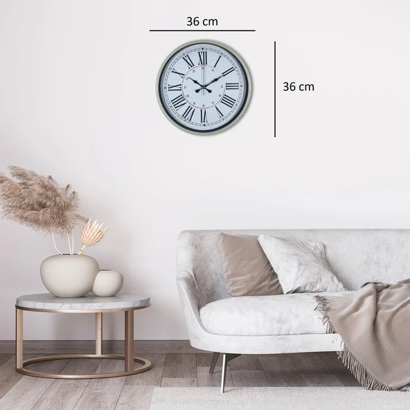 Krem 36 Cm Dekoratif Modern Duvar Saati - Resim 4